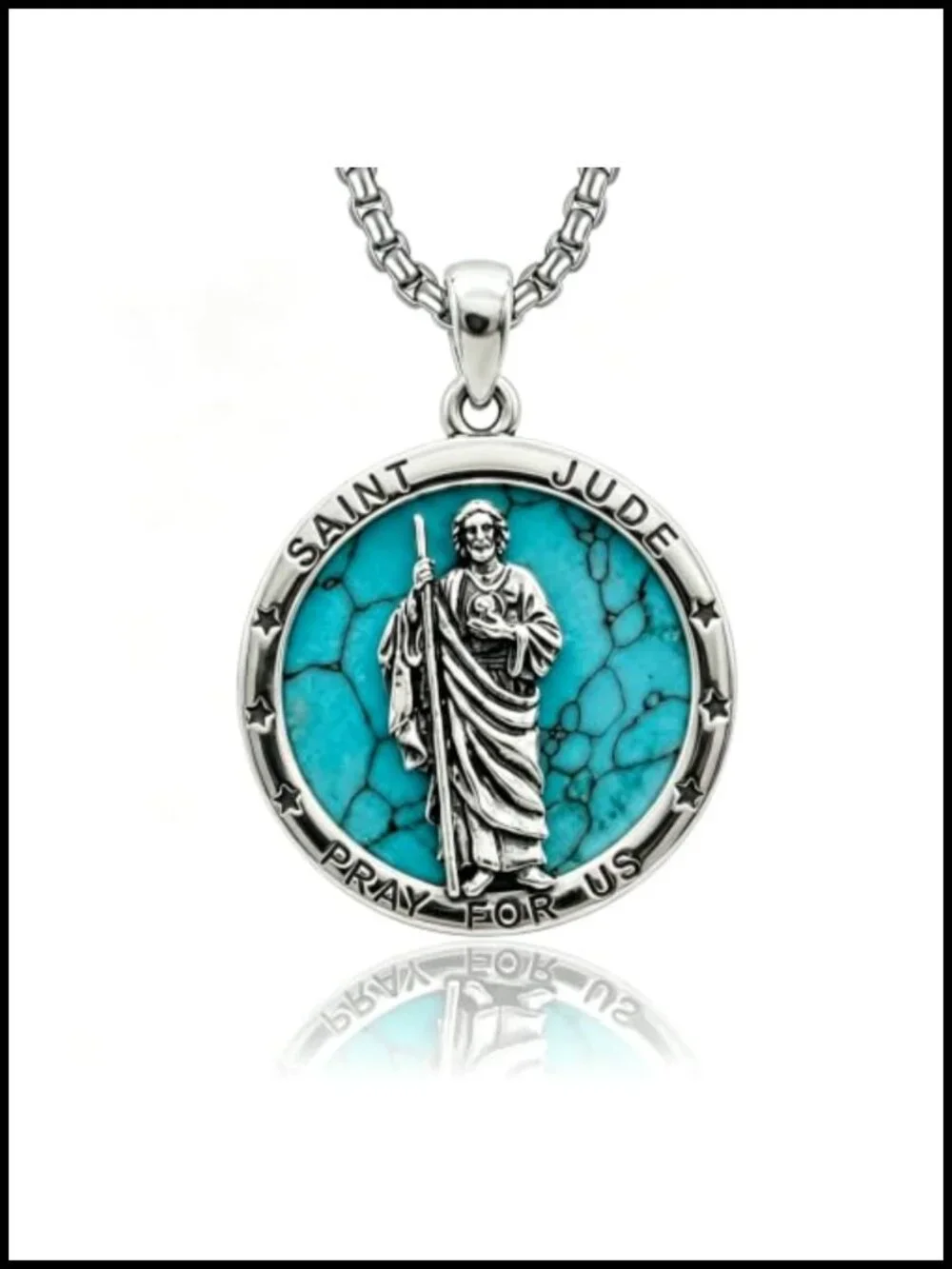 Saint Jude Medal Pendant Necklace Stainless Steel Chain Religious Jewelry